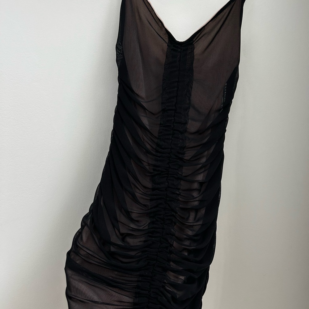 Black Ruched Sheer Mini Dress